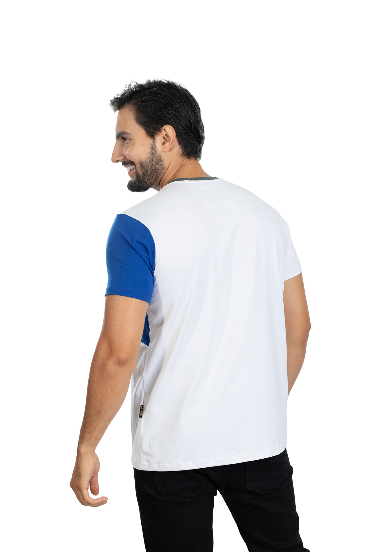 grupo luthier lado 3 Camiseta cuello redondo T-shirt para hombre combinada color Cross azul rey blanco