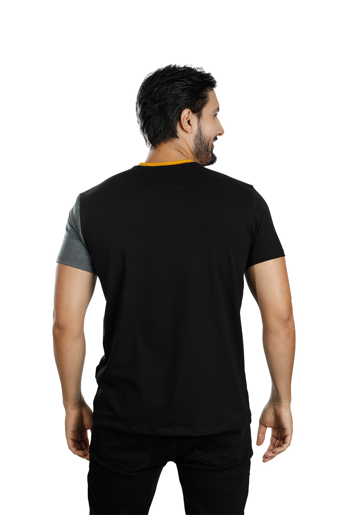 grupo luthier lado 4 Camiseta cuello redondo T-shirt para hombre combinada color ocre Cross negro