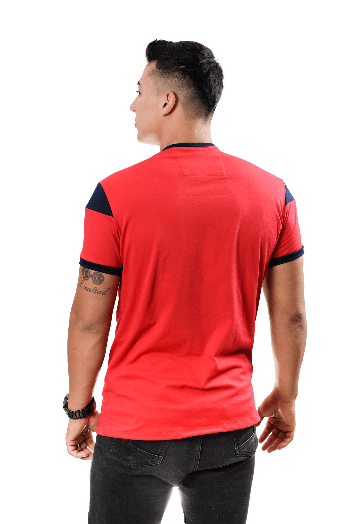 grupo luthier lado 4 Camiseta cuello redondo T-shirt para hombre combinada color rojo azul oscuro