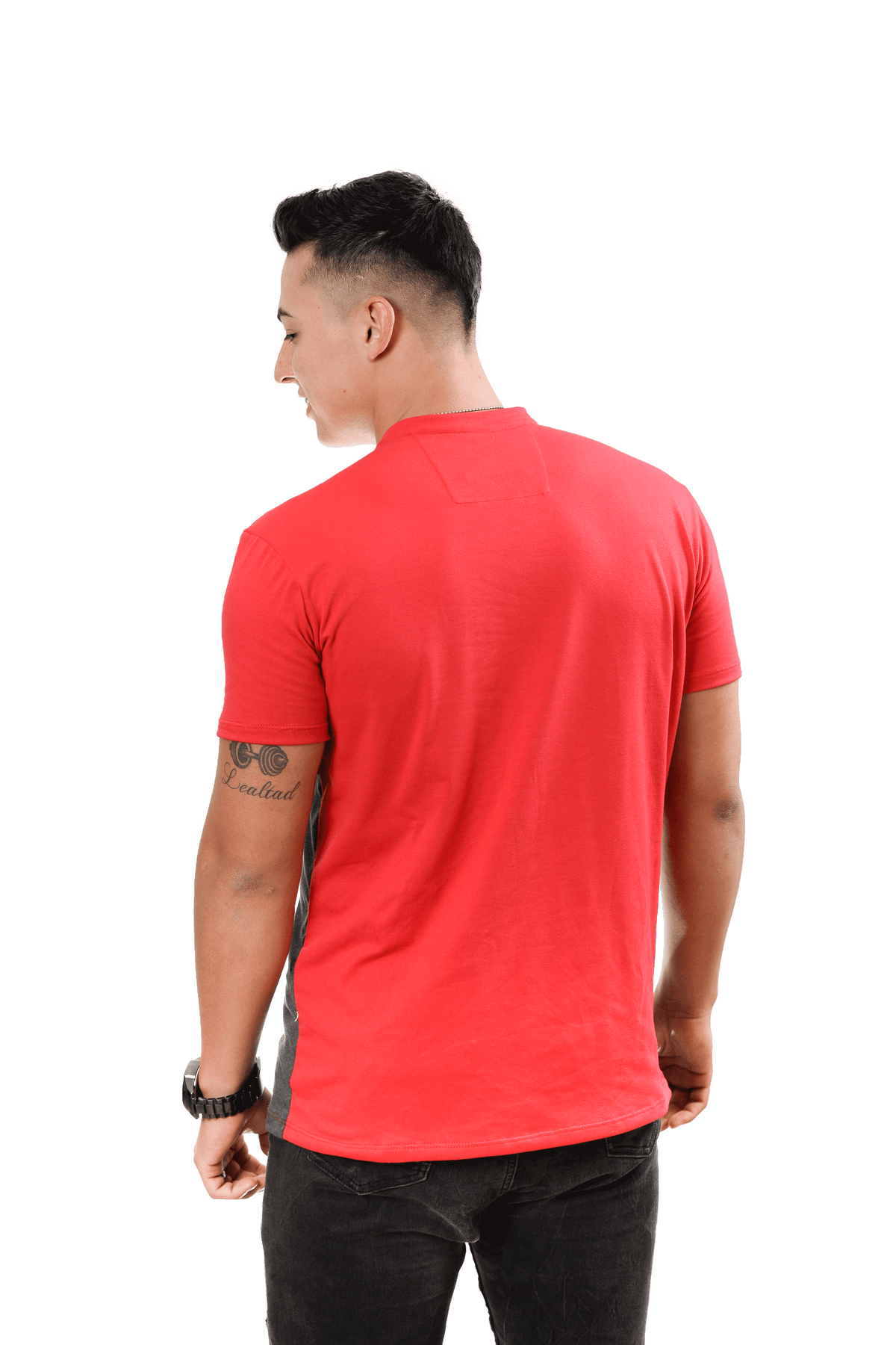 grupo luthier lado 4 Camiseta cuello redondo T-shirt para hombre combinada color rojo negro Cross